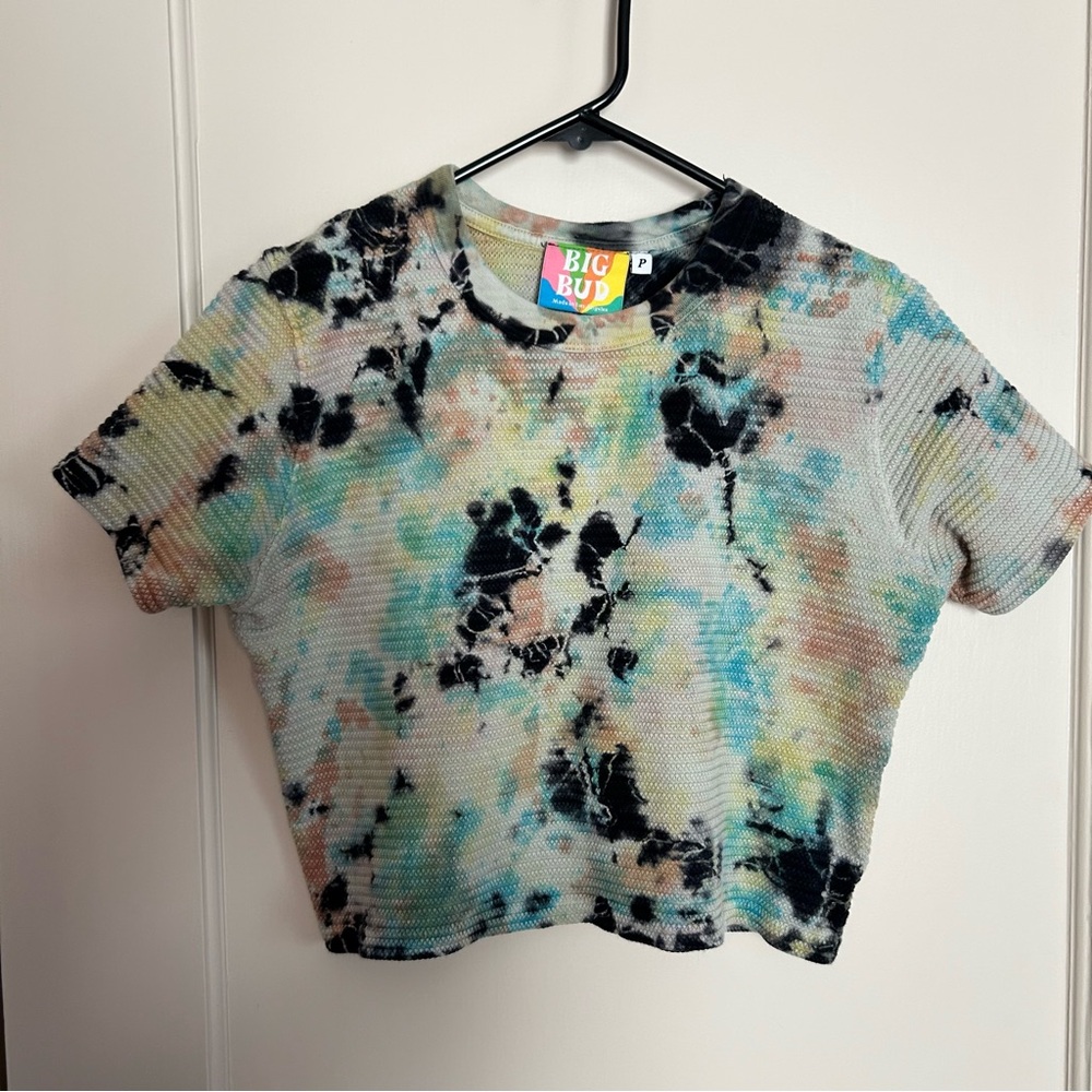Big Bud Press Honeycomb Black Tie Dye Crop Top. Size P.